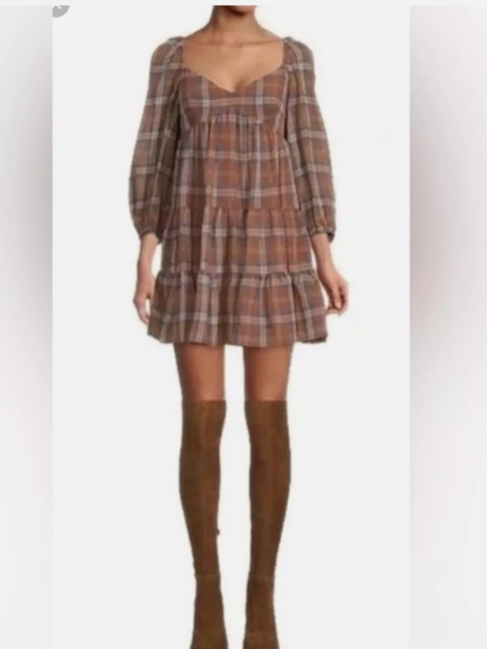 Gianni Bini Lyla Plaid Sweetheart Neck Mini Dress